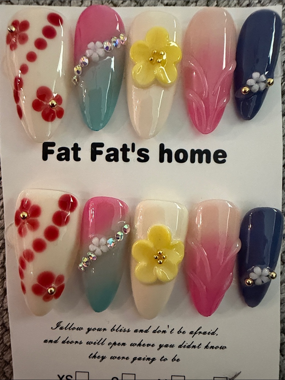 Floral & Pastel Ombre handmade acrylic Press-On Nail Set with 3D Flowers